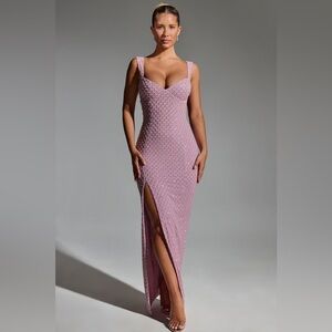 Oh Polly Cordelia Embellished Open-Back Maxi Dress in Mauve size 2